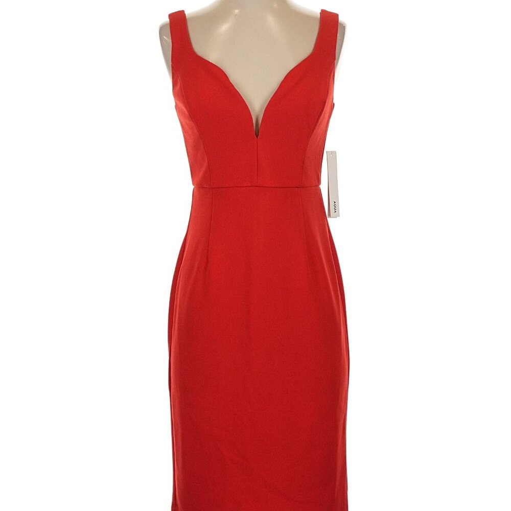 New Aqua Red V Neck Cocktail Dress Sz S